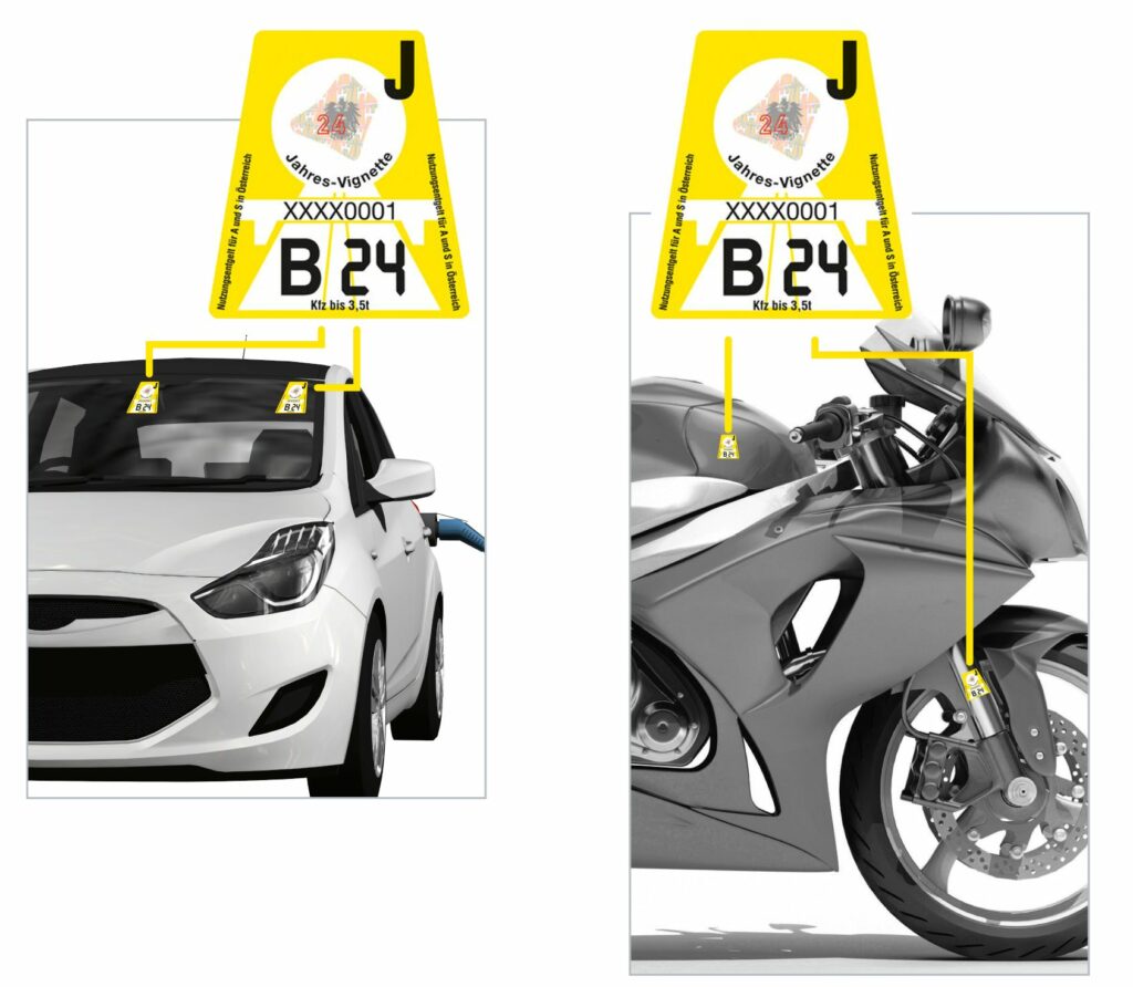 Anleitung zur Anbringung der Klebevignette aus Österreich am Auto und am Motorrad.